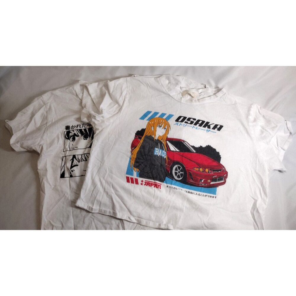 Anime Crop Tees Osaka On Fire lot of 2 (Two) White Graphic Tees Large